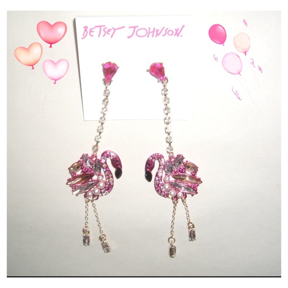 Betsey Johnson Jewelry - Betsy Johnson Embellished Flamingo Drop earrings nib